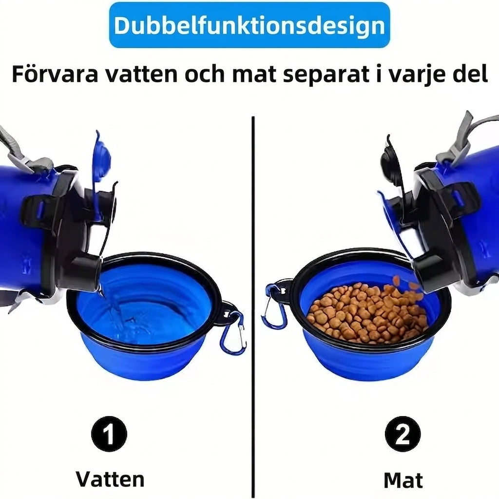 Portabel Vatten/Matbehållare 2-i-1 för Hund & Katt