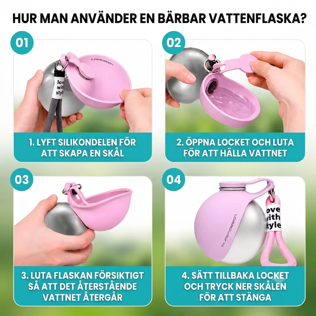 Bärbar vattenflaska för Hund & Katt - 285 ml i rostfristål