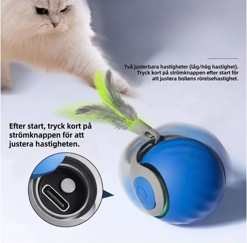 Interaktiv Rullande Aktiveringsboll för Katt & Hund – med Fjädrar, Svans & USB-laddning